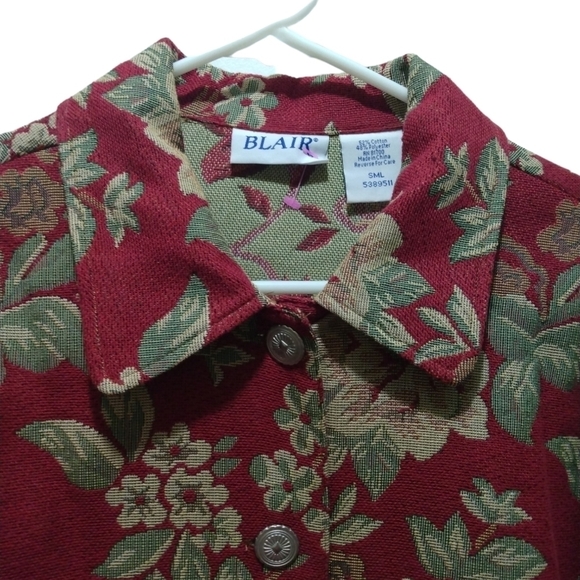 Vintage (1985) Blair Red & Green Tapestry Button Up Jacket Size S - Picture 5 of 10